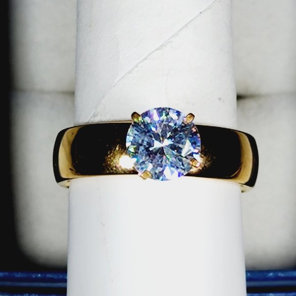 Cubic Zirconia engagement/promise ring in 14K YG over Stainless Steel sz 9 - Picture 4 of 6